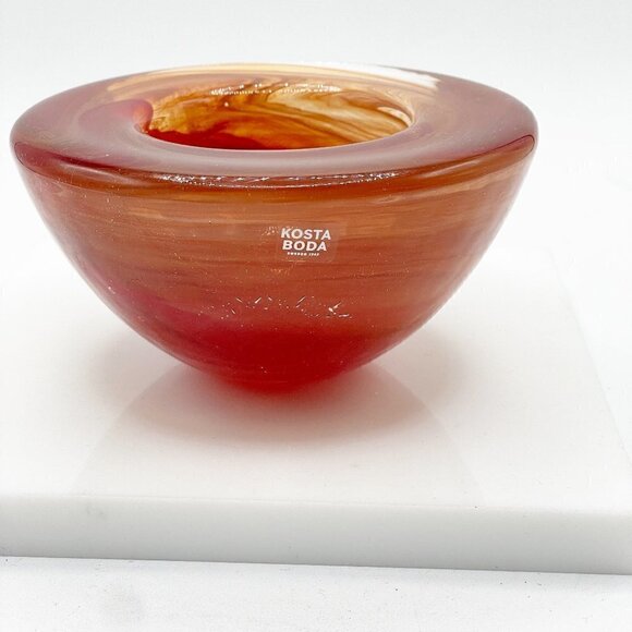 Kosta Boda Atoll Orange Votive Holder Crystal Hand Blown Anna Ehrner Sweden - Picture 2 of 7